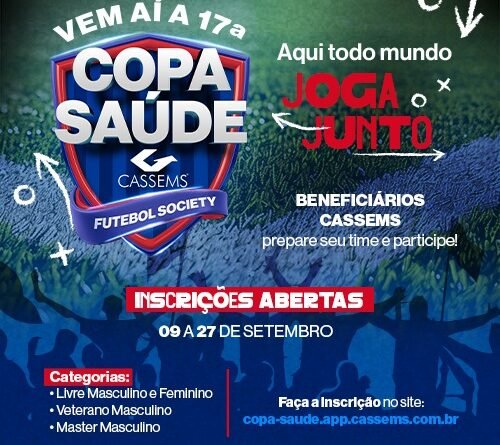 Copa Cassems: inscrições para a 17ª Edição começaram no dia 9 e vão até o dia 27 de setembro