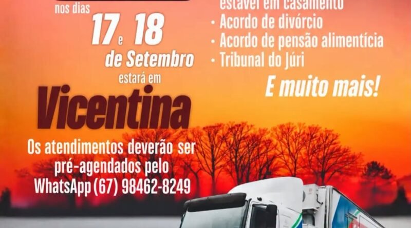 Carreta da Justiça fica estacionada em Vicentina até sexta-feira, dia 18